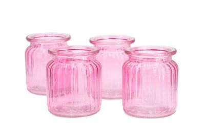 Windlicht Glas gerillt 8x9cm 4er Set rosa