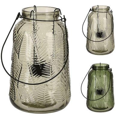 Windlicht Laterne Glas 12,5x19,5cm 1 Stück sortiert Grün / Dunkelgrün