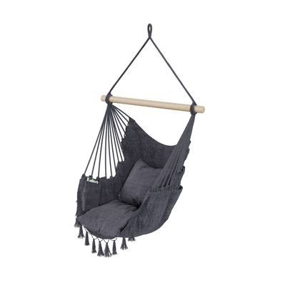 QLS Hängesessel Boho-Stil 130x100 cm mit 2 Kissen Hängestuhl bis 200 kg graphit 11281