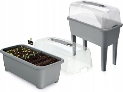 Gewächshaus Kunststoff Hochbeet Treibhaus Frühbeet Blumenkasten Grau