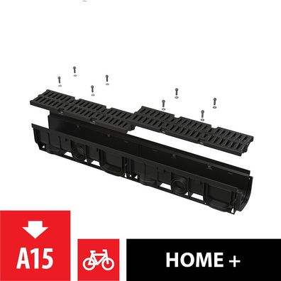 Alcadrain Entwässerungsrinne 100 mm mit Kunststoffrand und Rost aus Kunststoff C-Prof