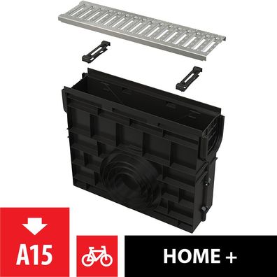 Alcadrain Servicebox für Entwässerungsrinne AVZ102 mit Kunststoffrand und Rost C-Prof