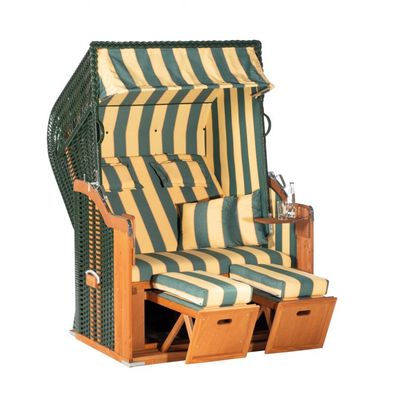 Sonnenpartner Rustikal 250 2-Sitzer Strandkorb Halbliegemodell PVC-Geflecht grün