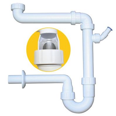 PP-Raumspar Kugelverschlußsiphon DN 40, 1 1/2" & 1 1/4" für Spülen und Waschtische,