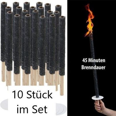 NEU 10er Set Wachsfackeln Handschutz 45 Min Brennzeit für Garten Party Grillfest