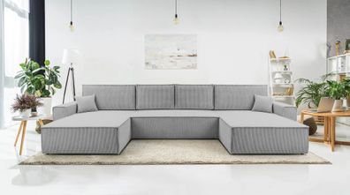 AX LIVING Hellgrau Sofa U Form mit Schlaffunktion - Cedria U 389cm