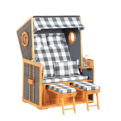 Sonnenpartner Rustikal 110 Z Bullauge 2-Sitzer Strandkorb Halbliegemodell vintage-br