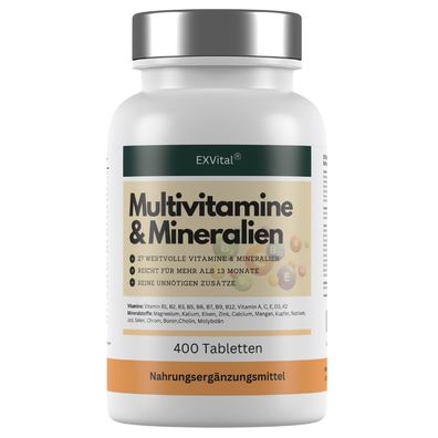 EXVital® Multivitamin & Mineralien Tabletten, 27 Wirkstoffe, 13 Monate Vorrat