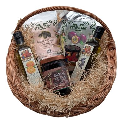 Geschenkkorb für jeden Anlass mit Amarena Kirschen, 100% Arabica Kaffeebohnen & mehr