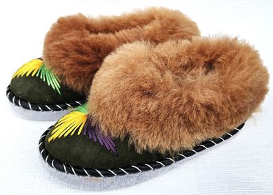 Lammfell Warme Hausschuhe Mokassin Gr.36 NEU, Schaffell/ -leder Handarbeit GRÜN
