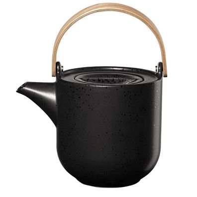 ASA Selection Teekanne mit Holzgriff kuro schwarz 1l Tee Kanne Porzellan Holz