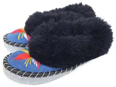 Lammfell Warme Hausschuhe Mokassin Gr.37 NEU, Schaffell/ -leder Handarbeit BLAU * 25