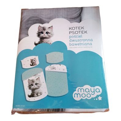 Kinder-Bettwäsche Katze „Sweet Dreams“ 100x135 + 40x60 | 100 % Baumwolle | Reißver