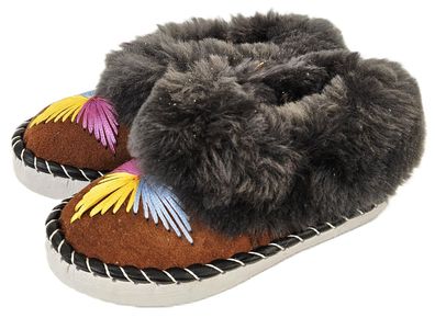 Lammfell Warme Hausschuhe Mokassin Gr.37 NEU, Schaffell/ -leder Handarbeit BRAUN*25