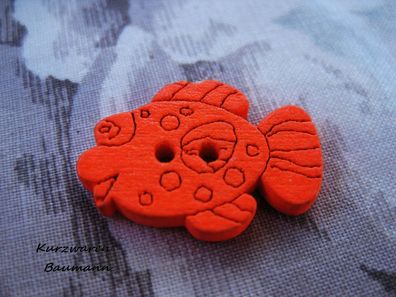 1Holzkinderknopf Holzkinderknöpfe Fisch orange 25x17x4mm 2 Loch a 3mm Nr 1082