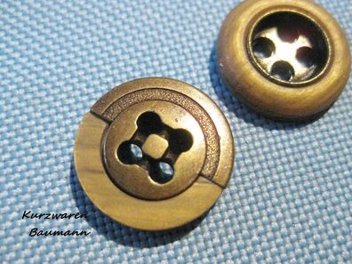 1Kunststoffknopf mit Metallmitte goldfarben braun 15x4mm 4Loch a 2 mm Nr 1002