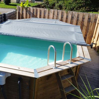 Trend Rollschutzabdeckung für Holzpool | Achteck Blockbohlen | Hellgrau | versch