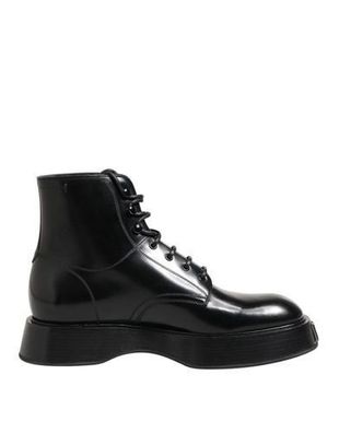 Dolce & Gabbana Black Leather Logo Ankle Boots Lace Up Shoes
