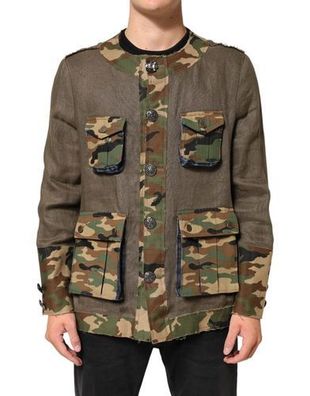 Dolce & Gabbana Brown Camouflage Linen Button Down Jacket