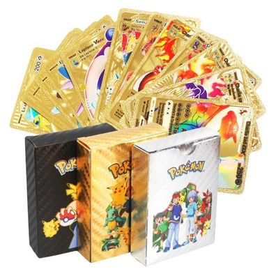 Gold, Silber und Schwarz Metall Optik Karten Pokemon je 55 Karten (PM291025)