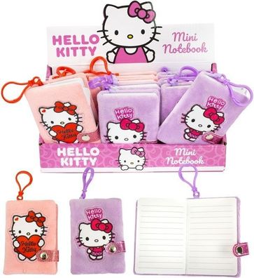 HELLO KITTY Mini Notizbuch Plüsch Anhänger Bagclip Glitzer - sortiert - NEU