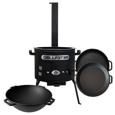 Utschak Set Asamat mit Schornstein Kazan 15 Liter Gusseisen Deckel nach Wahl