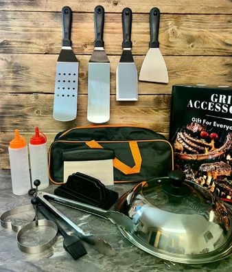 Grillbesteck Set 14 tlg. Profi Grill Zubehör Set Edelstahl