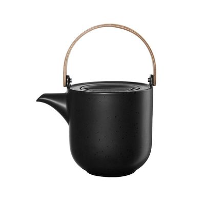 ASA Selection Teekanne mit Holzgriff kuro schwarz 1,5l Tee Kanne Porzellan Holz