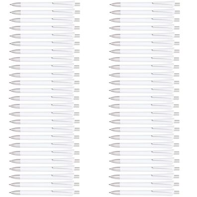 50x Kugelschreiber Weiß - Kuli Set mit Drucksystem, dunkelblauschreibend 14,2 cm