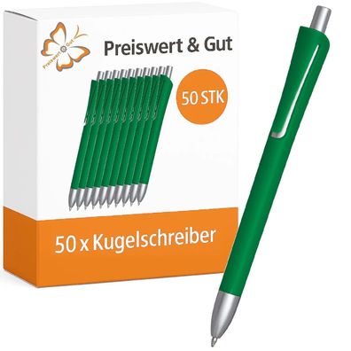 50x Kugelschreiber Grün - Kuli Set mit Druckmechanismus, schwarzschreibend 14,2 cm