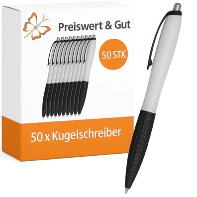 50x Kugelschreiber Weiß/Schwarz - Kuli Set mit Druckmechanismus, schwarzschreibend 14
