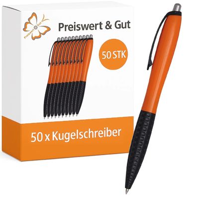 50x Kugelschreiber Schwarz/Orange - Kuli Set mit Druckmechanismus, schwarzschreibend