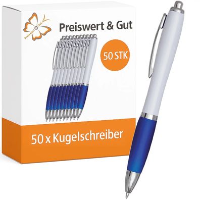 50x Kugelschreiber Blau Kuli Set mit Druckmechanismus & Großraummine blauschreibend