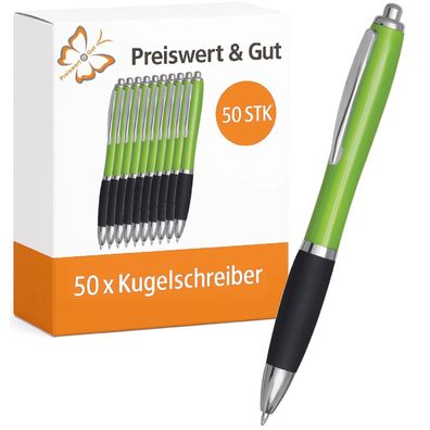 50x Kugelschreiber Grün - Kuli Set mit Druckmechanismus & Großraummine blauschreibend