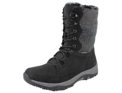 RIEKER Damen Schnürstiefel schwarz grau Textil
