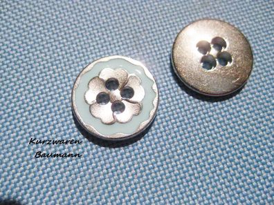 1Metallknopf Metallknöpfe silberfarben mit blau15x2mm 4Loch 2,5 mm Nr 1032