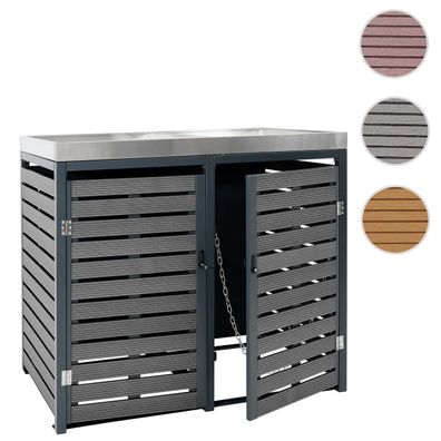 2er Mülltonnenverkleidung HWC-K14, Mülltonnenbox mit Pflanzkasten, WPC Edelstahl