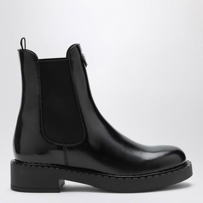 Bottine Prada aus gebérstetem schwarzem Leder