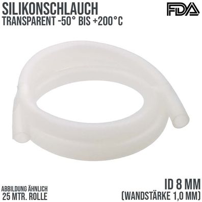 8 x 10 mm Silikonschlauch Milchschlauch lebensmittelecht FDA 0,31 bar - 25 m