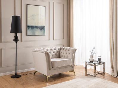 Whitby - Chesterfield Luxus Sessel aus Samt mit goldenen Füßen