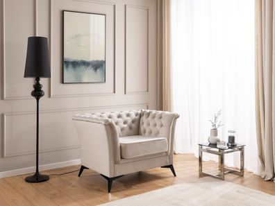 Whitby - Chesterfield Luxus Sessel aus Samt mit schwarzen Füßen