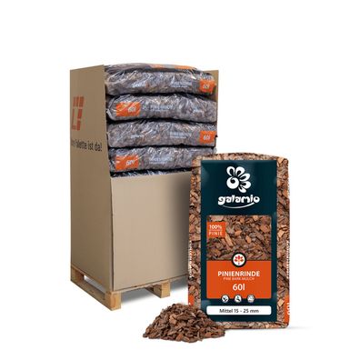 Galamio Rindenmulch Pinie Mittel 60l x 13 Sack 780l Palette Körnung 15 - 25