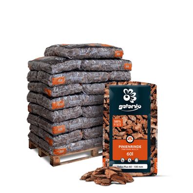 Galamio Rindenmulch Pinie Deko Plus 60l x 26 Sack 1560l Palette Körnung 60 - 100