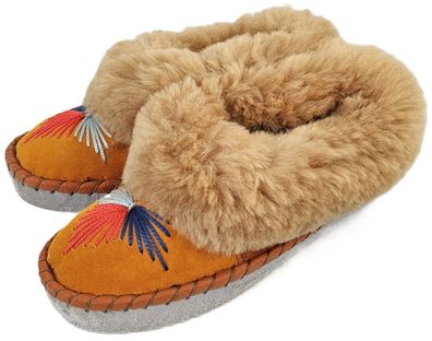 Lammfell Warme Hausschuhe Mokassin Gr.39 NEU, Schaffell/ -leder Handarbeit * Orange*