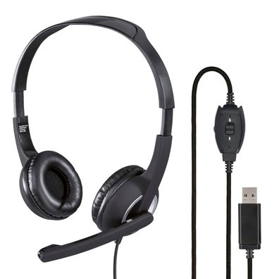 Hama PC Office USB Headset Stereo Kophörer mit Boom Mikrofon Mikro Büro Notebook