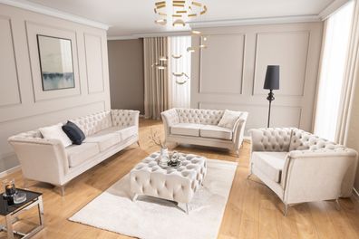 Whitby - Chesterfield Luxus Polstergarnitur 3 + 2 + 1 aus Samt mit silbernen Füßen
