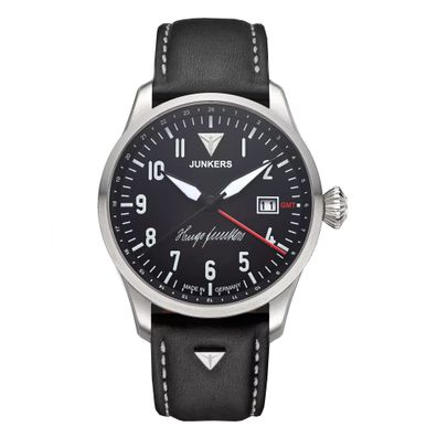 Hugo Junkers GMT Automatik Armbanduhr 9.58.04.02 Flieger 42mm Leder, Saphirglas