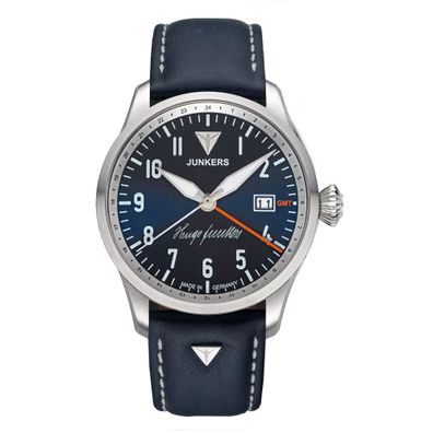 Hugo Junkers GMT Automatik Armbanduhr 9.58.04.01 Flieger 42mm Leder, Saphirglas