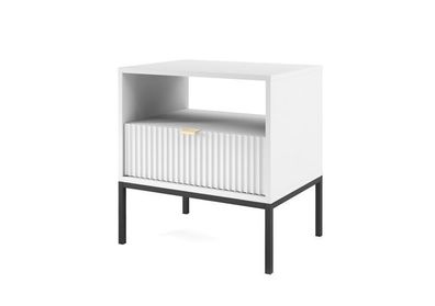 Nachttisch Nova S54 Nachtschrank Weiß/ Schwarze Beine und Goldene Griffe