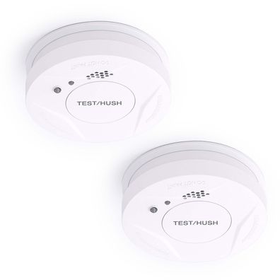 Wiltec 2x Rauchmelder 9-V-Batterie Feuermelder HUSH-Funktion Brandschutzmelder